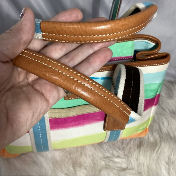 Coach Hamptons Watercolor Pastel Striped Satchel Tote Bag - Picture 7 of 11